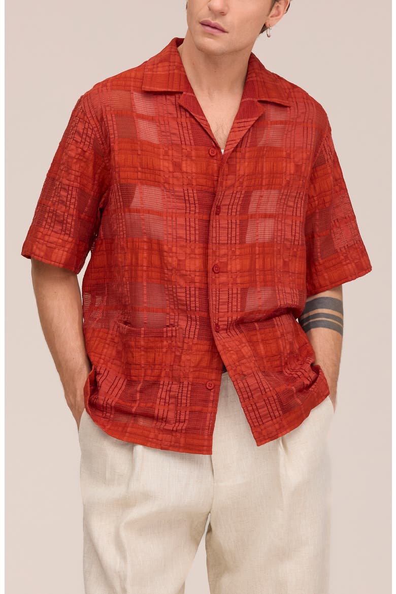 Ben 50066 Textured Short Sleeve Button-Up Shirt, Alternate, color, SIENNA HEAT