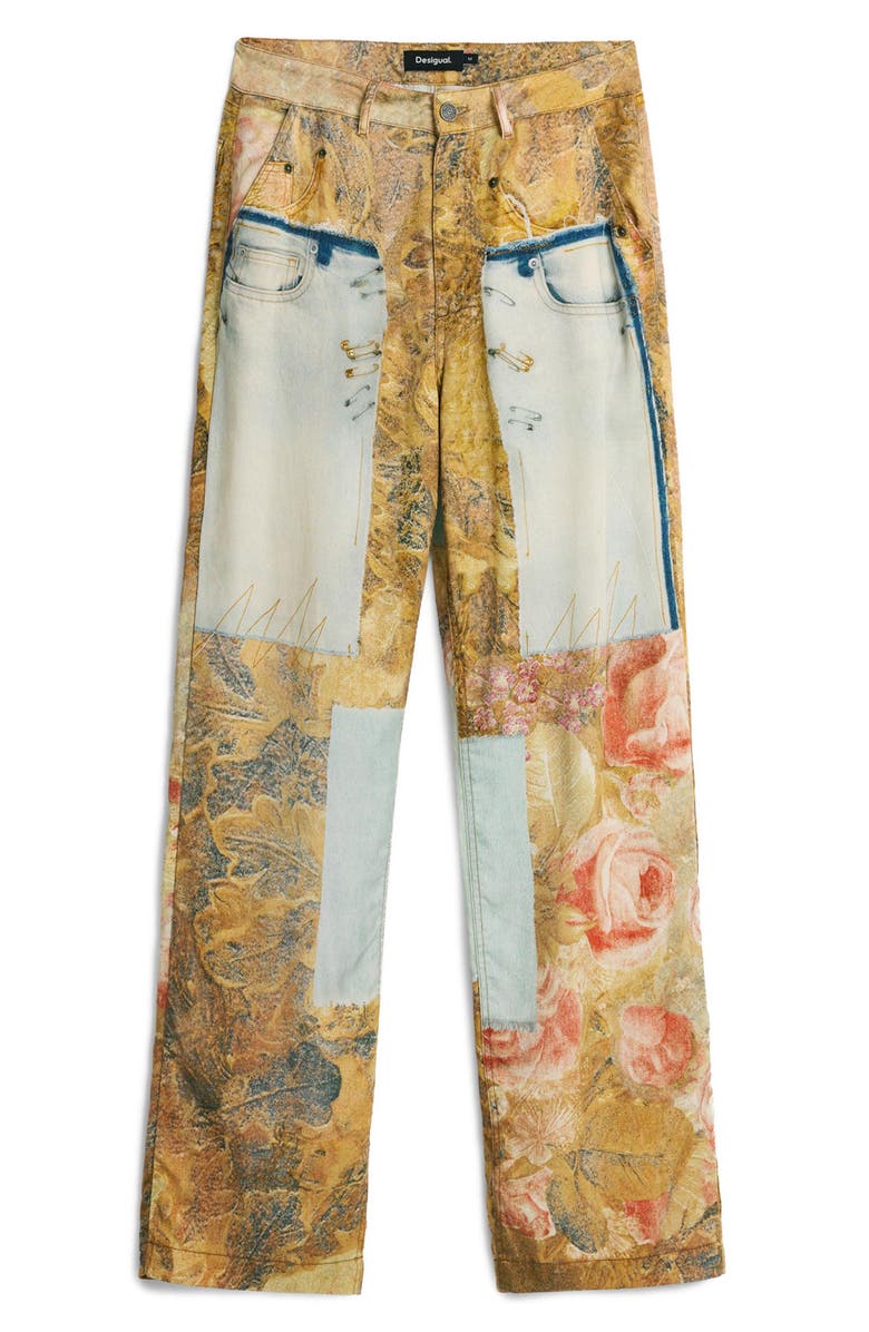 Desigual Straight Leg Patchwork Pants, Alternate, color, Medium Beige