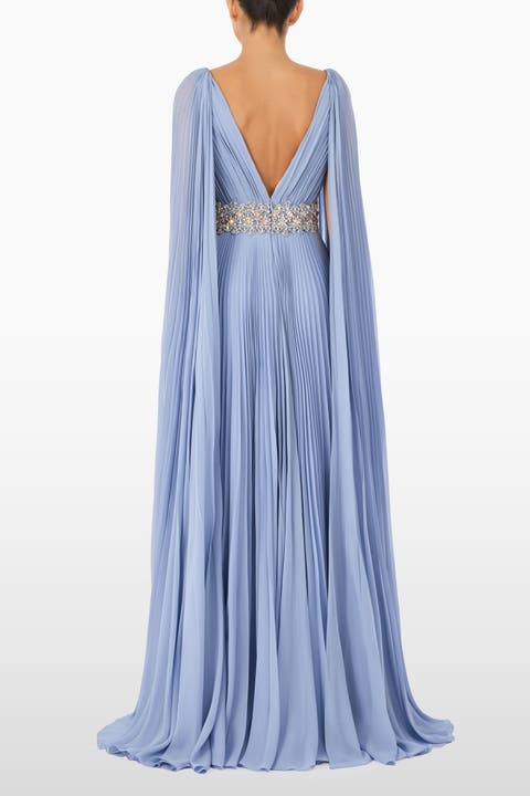 Fesco Embellished-Waist Pleated Maxi Dress