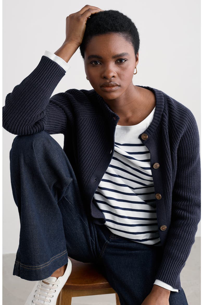 Potters Meadow Organic Cotton Cardigan, Alternate, color, KNIT MELANGE MARITIME