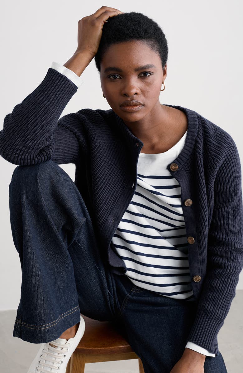 Seasalt Cornwall Potters Meadow Organic Cotton Cardigan, Alternate, color, Knit Melange Maritime