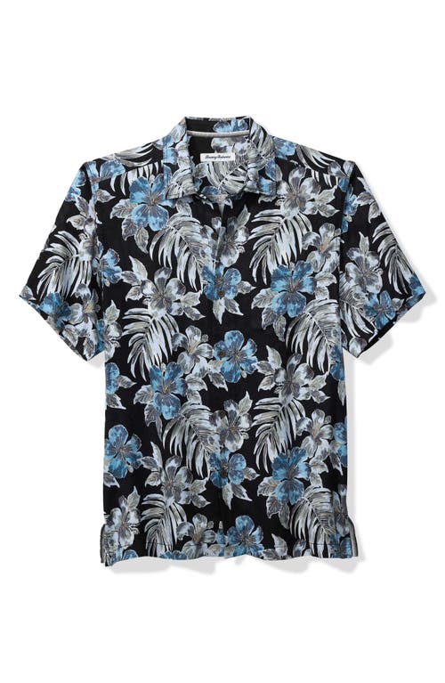 Tommy Bahama Ravello Floral Short Sleeve Silk Button-up Shirt In Matte Black