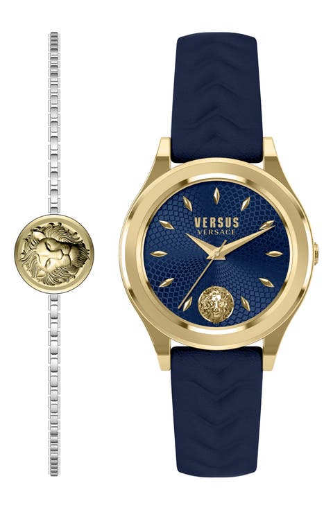 Versace Women's Mount Pleasant Blue Dial Strap Watch Box Set, 34mm