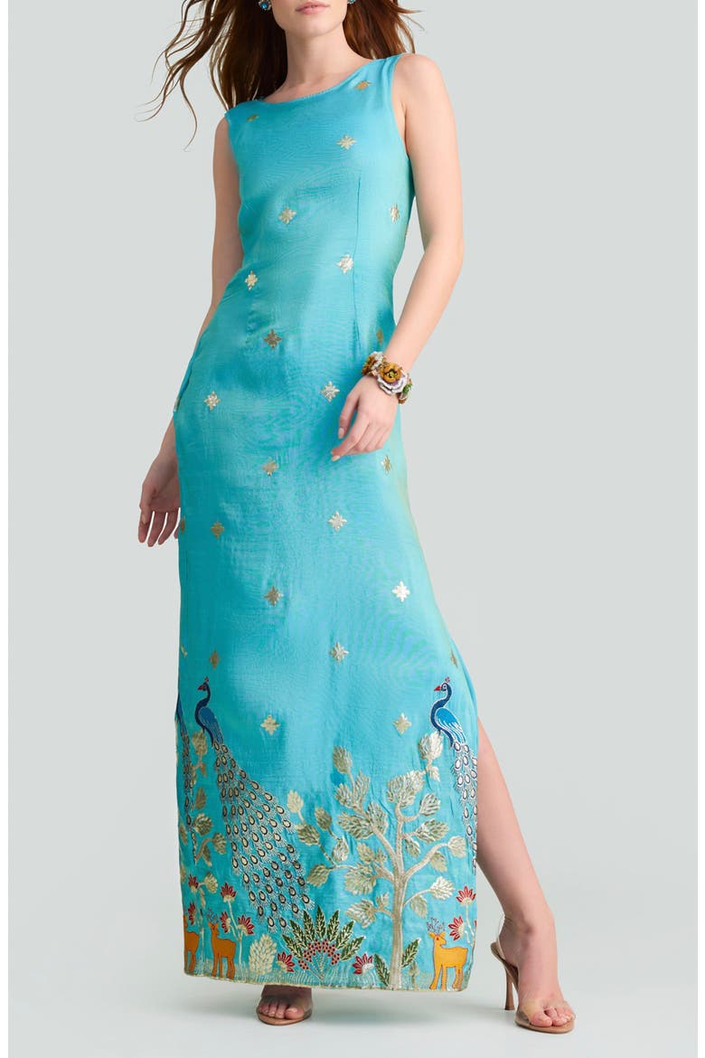 Luna Embroidered Maxi Dress, Main, color, BLUE