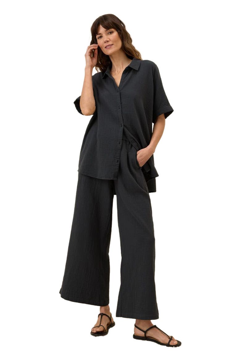 Organic Cotton Coastal Double Gauze Oversized Shirt, Main, color, Black
