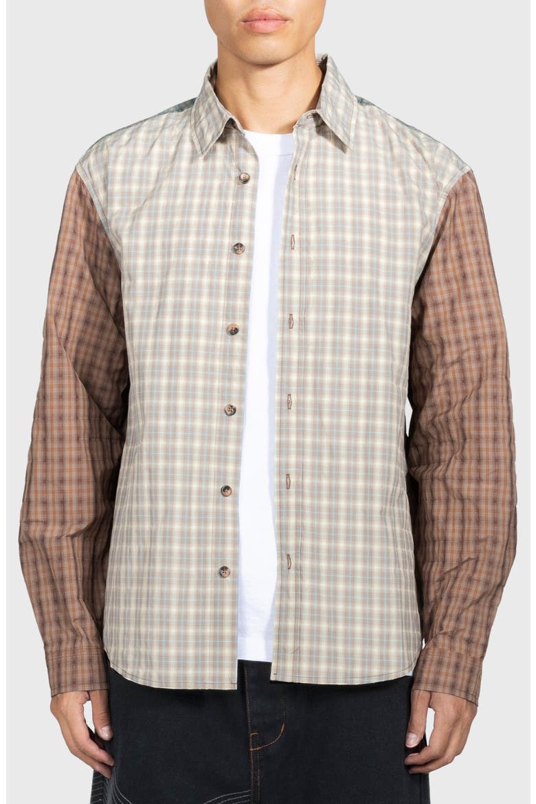 Dazed Mismatched Plaid Button-Up Shirt, Main, color, MULTI
