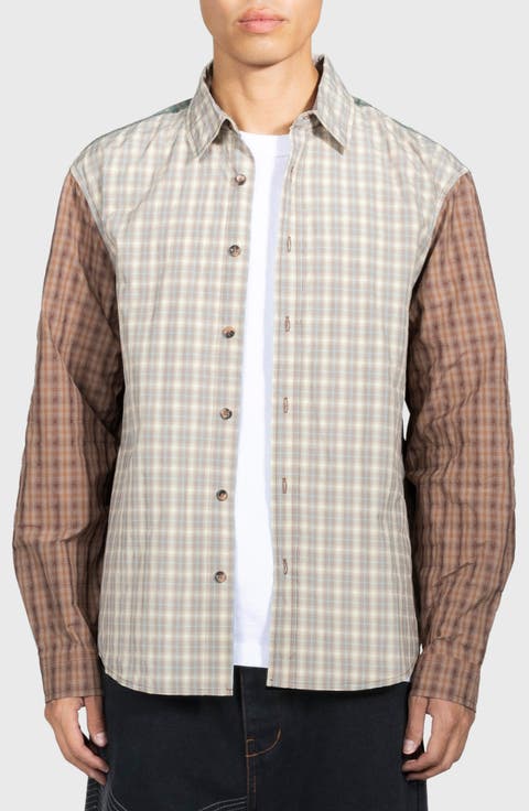 Dazed Mismatched Plaid Button-Up Shirt