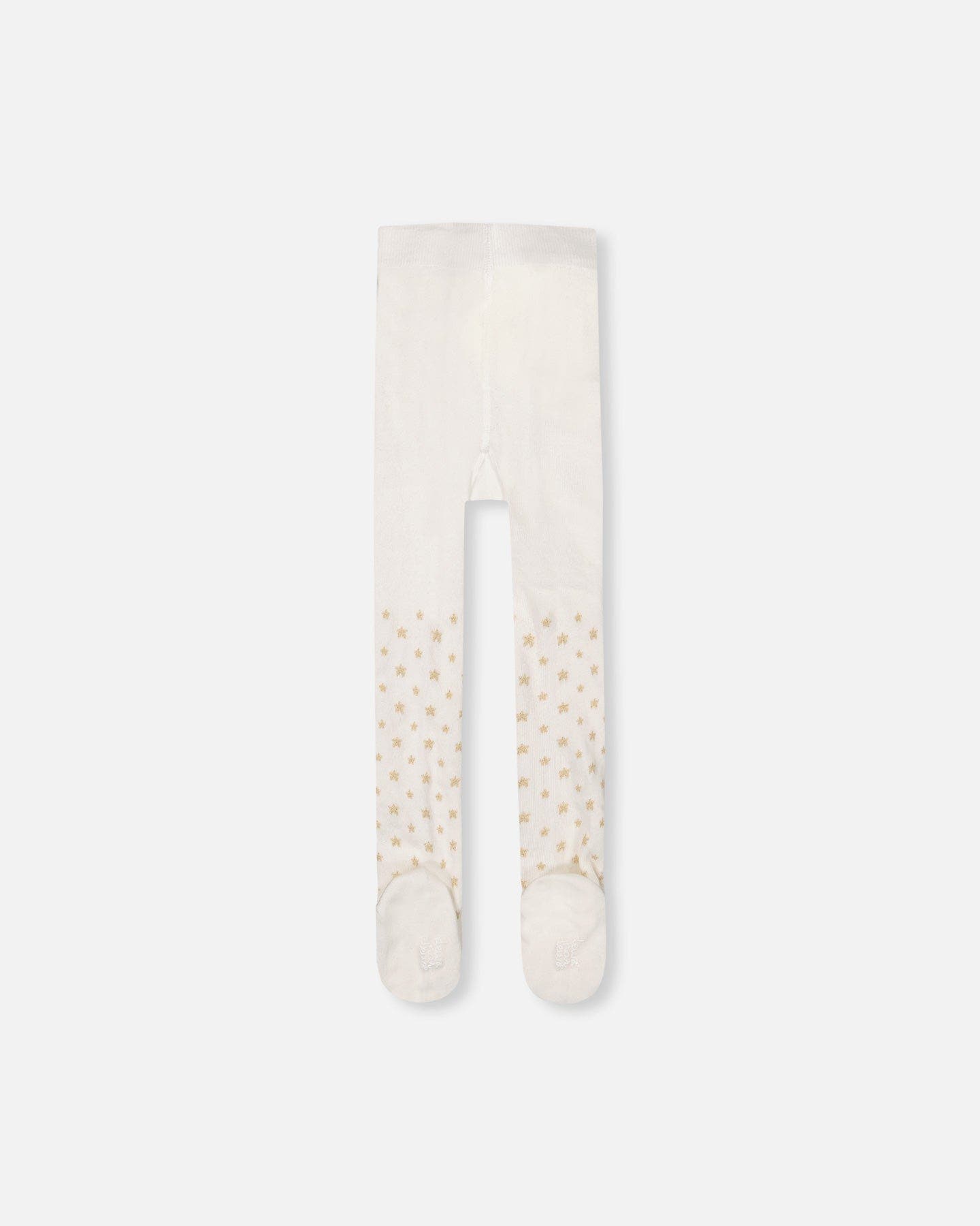 Deux par Deux Knit Tights with Golden Star in Off-White 