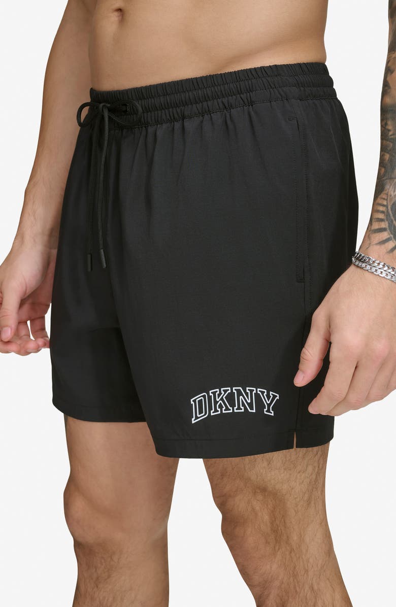 DKNY Modern Paisley Swim Trunks, Main, color, Jet Black
