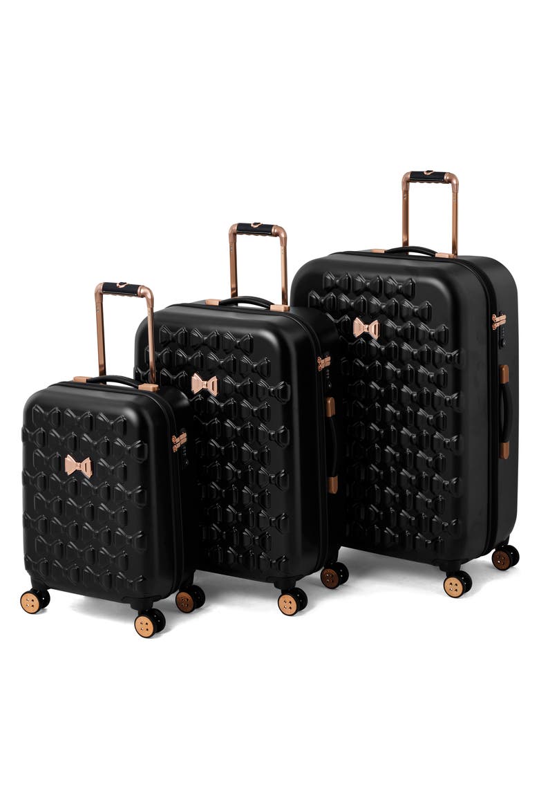 Small Beau 22-Inch Bow Embossed Four-Wheel Trolley Suitcase, Alternate, color, BLACK