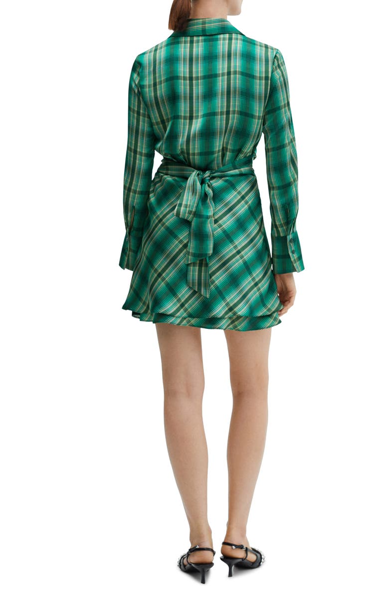 MANGO Check Faux Wrap Shirtdress, Alternate, color, 
