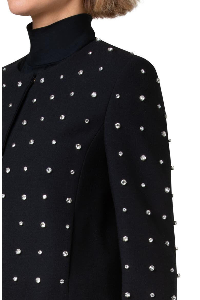 Crystal Stud Stretch Wool Crepe Jacket, Alternate, color, BLACK