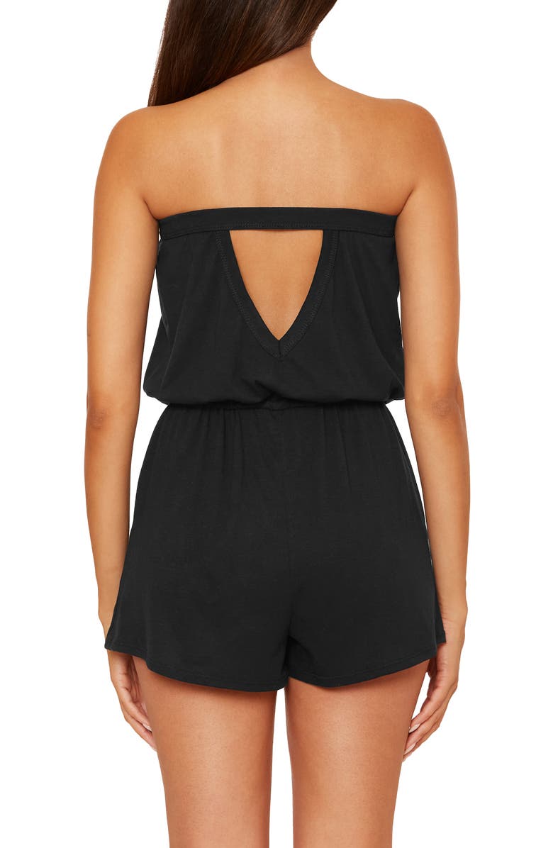 Becca Beach Date Strapless Cover-Up Romper, Alternate, color, Black