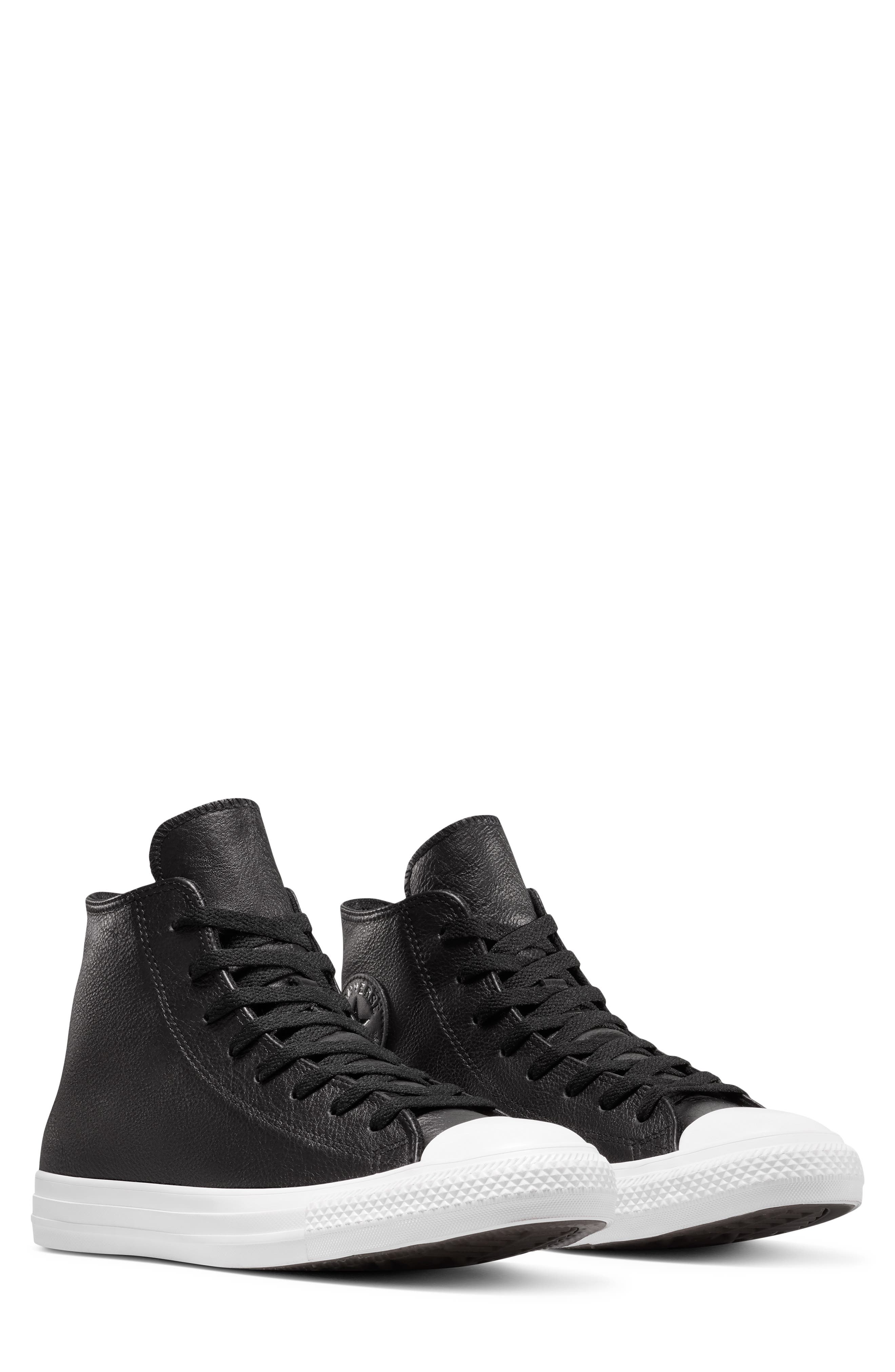 Converse Chuck Taylor<sup>®</sup> All Star<sup>®</sup> Water Repellent Leather High Top Sneaker, Main, color, Black/ Black/ White