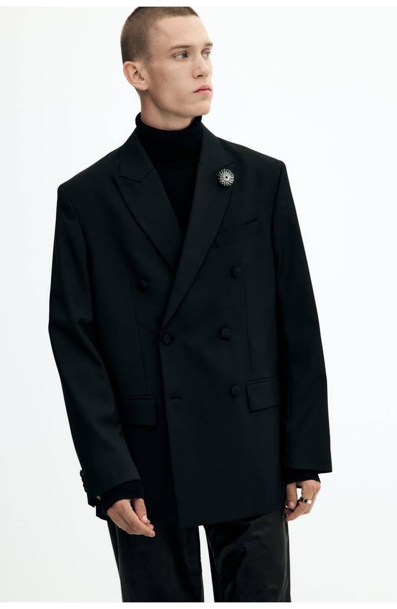 H&M Relaxed Fit Wool-blend Tuxedo Jacket, Alternate, color, Black