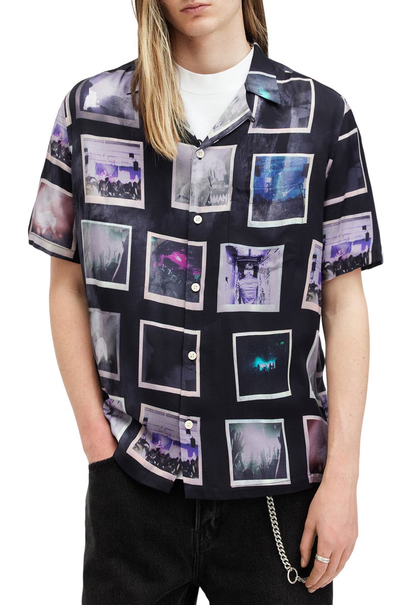 AllSaints Fotos Camp Shirt, Main, color, Jet Black