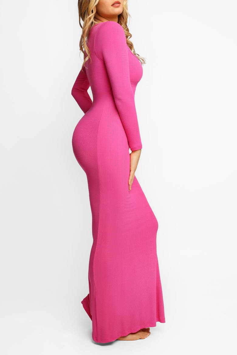 Shapewear Square Neck Long Sleeve Slimming Modal Maxi Dress, Alternate, color, Blush