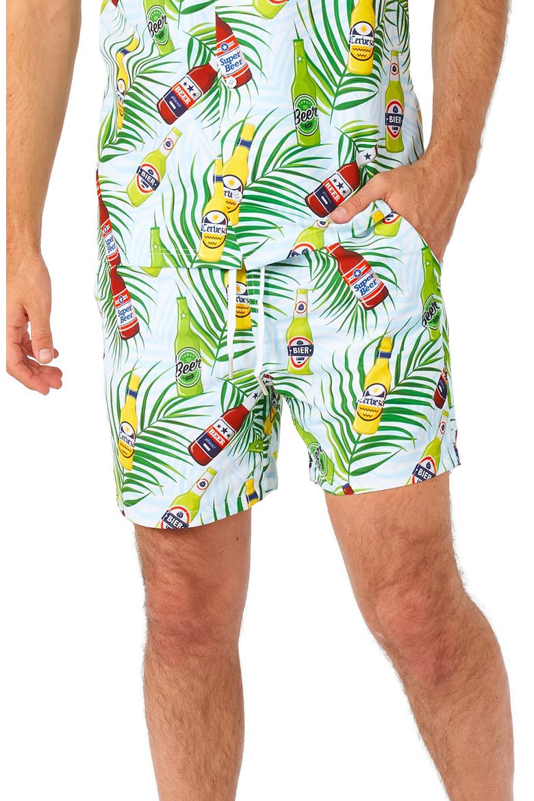 Tropical Beers Button-Up Shirt & Drawstring Shorts Set, Alternate, color, BLUE