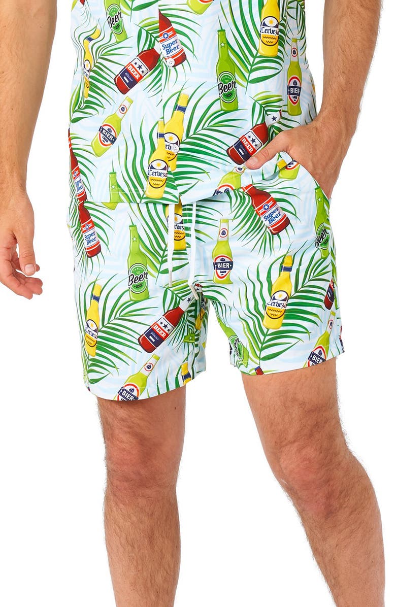 OppoSuits Tropical Beers Button-Up Shirt & Drawstring Shorts Set, Alternate, color, Blue