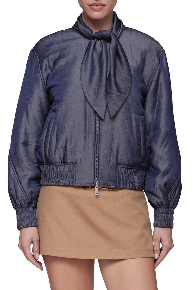 Tie Neck Bomber Jacket, Main, color, DARK NAVY