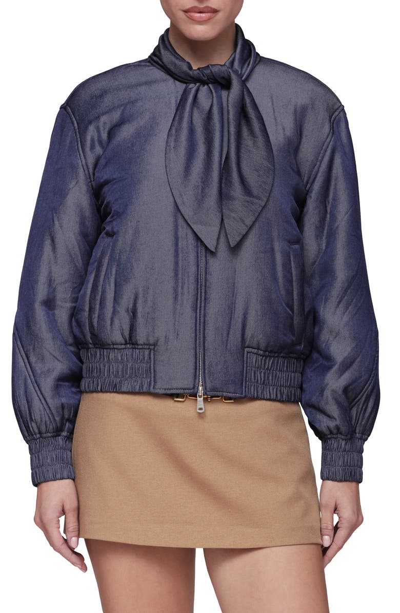 Avec Les Filles Tie Neck Bomber Jacket, Main, color, Dark Navy