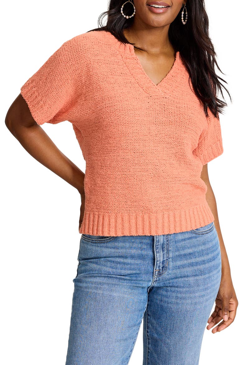 Harbor Pebble Short Sleeve Cotton Blend Sweater, Main, color, PEACH GELATO