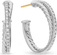 David Yurman Crossover Medium Hoop Earrings with Diamonds