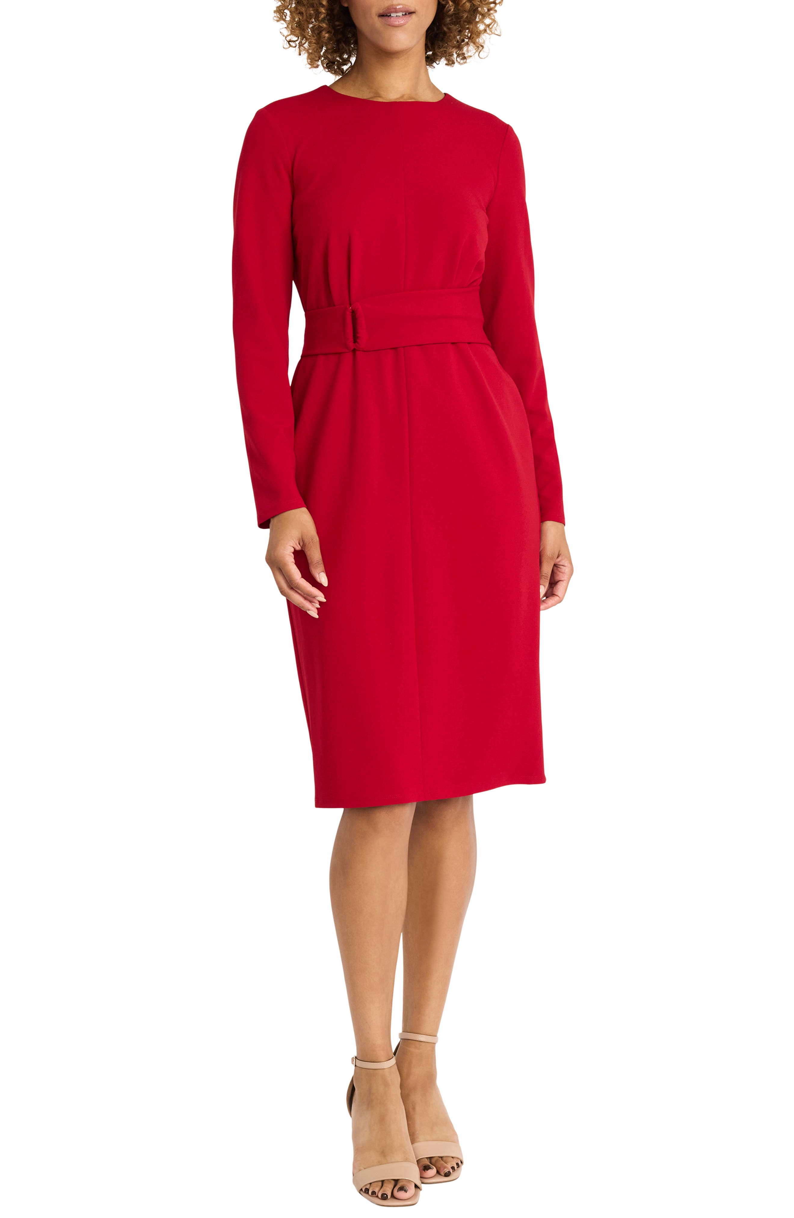 Maggy London Long Sleeve Crepe Midi Sheath Dress