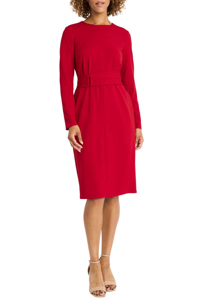 Long Sleeve Crepe Midi Sheath Dress, Main, color, BARBADOS CHERRY