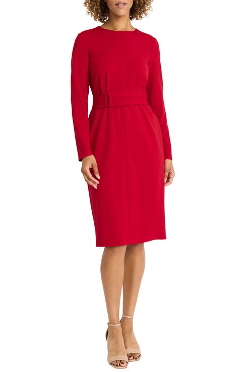 Long Sleeve Crepe Midi Sheath Dress
