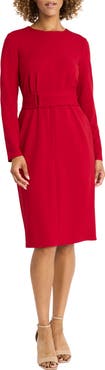 Maggy London Long Sleeve Crepe Midi Sheath Dress