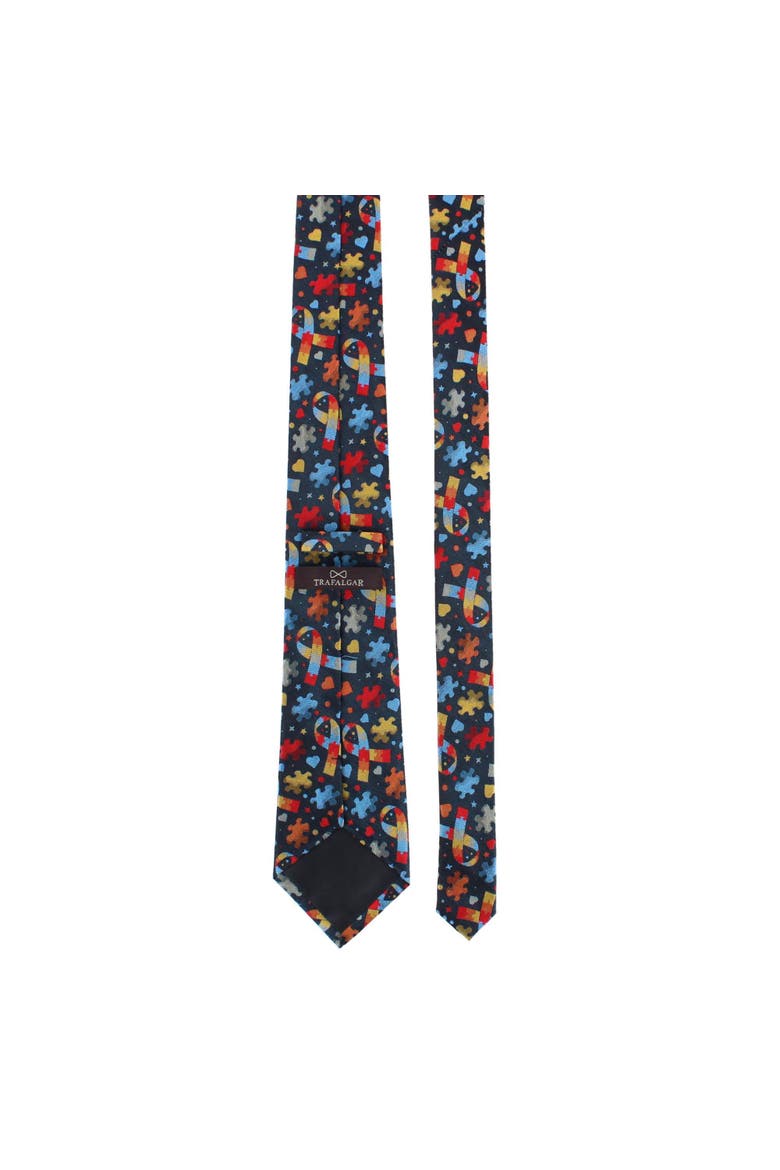 Autism Visibility Novelty Silk Necktie, Alternate, color, Navy Blue with Multiple Colors