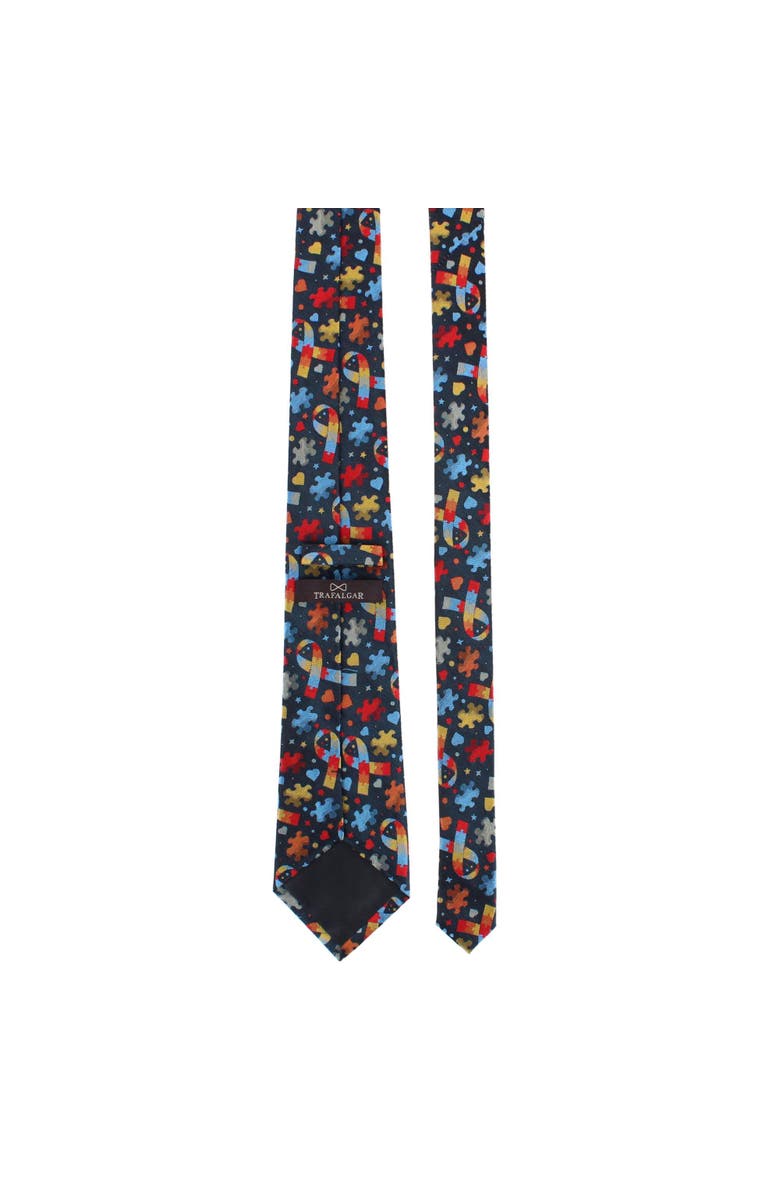 Trafalgar Autism Visibility Novelty Silk Necktie, Alternate, color, Navy Blue With Multiple Colors