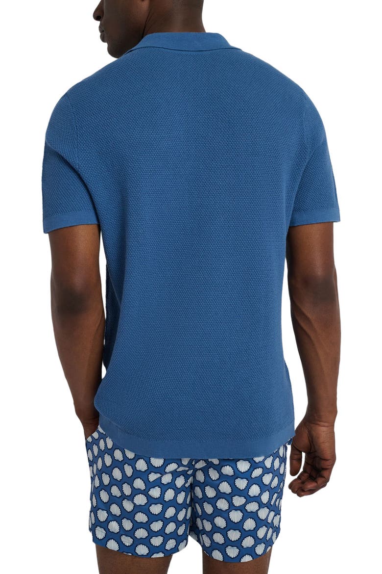 Cotton Textured Johnny Collar Polo, Alternate, color, VINTAGE INDIGO