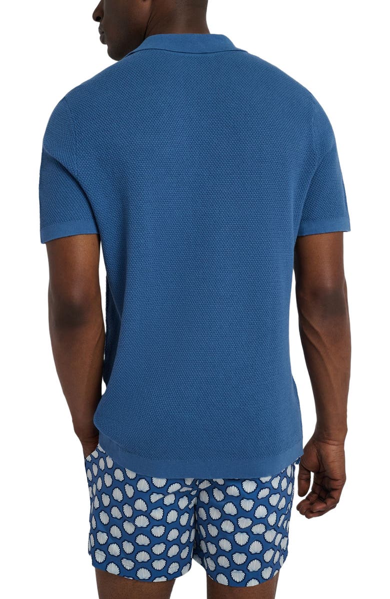 Onia Cotton Textured Johnny Collar Polo, Alternate, color, Vintage Indigo