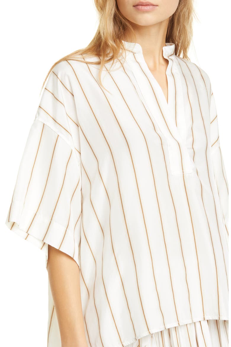 Stripe Silk Popover Top, Alternate, color, OPTIC WHITE