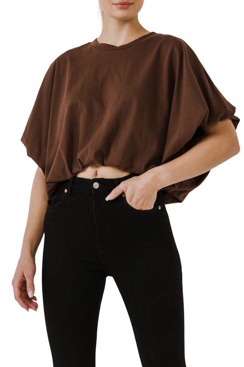 High/Low Crop T-Shirt, Main, color, CHOCOLATE