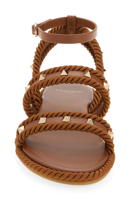 Valentino Garavani Rockstud Ankle Strap Flat Sandal In Tabacco