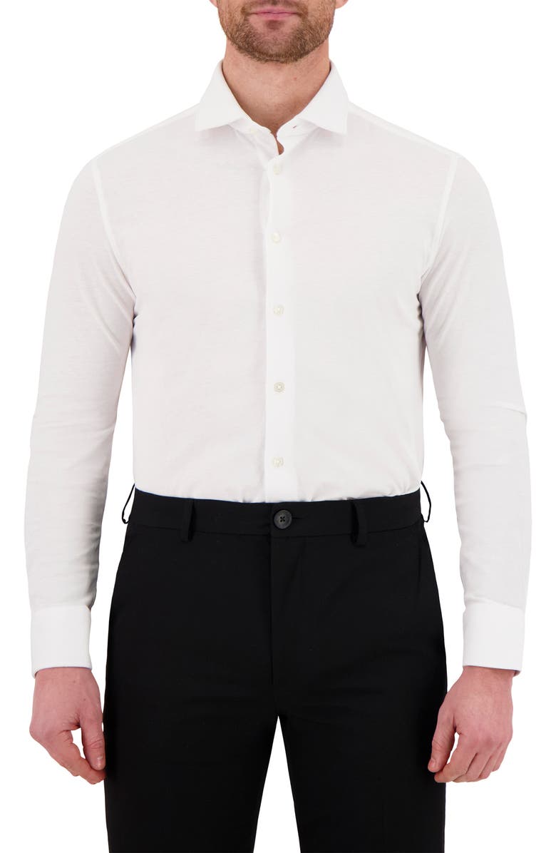 Victor Emmanuel Modern Fit Dot Print Comfort Stretch Knit Dress Shirt, Main, color, 