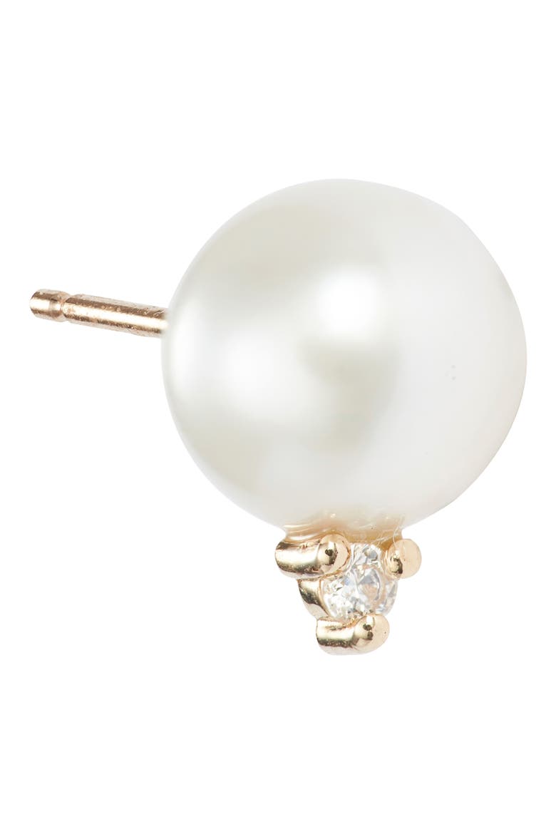 Pearl & Diamond Stud Earrings, Alternate, color, YELLOW GOLD / DIAMOND / PEARL