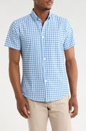 DENIM AND FLOWER Plaid Short Sleeve Stretch Button-Down Shirt