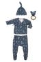 Bandana Wrap Top, Footie Leggings, Cap & Rattle Set