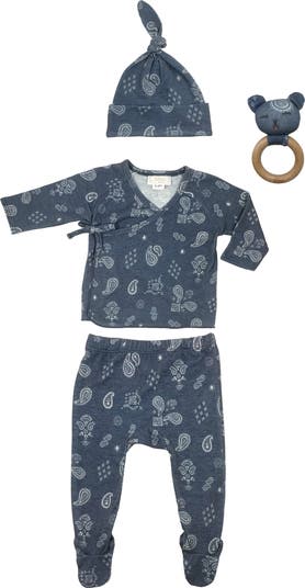 Bandana Wrap Top, Footie Leggings, Cap & Rattle Set