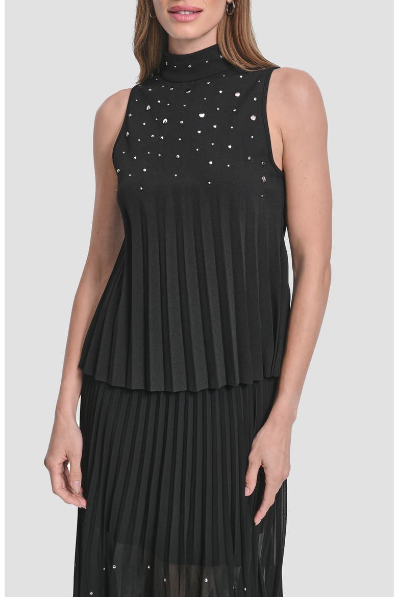 Metallic Studded Pleated Scuba Crepe Top, Main, color, BLACK