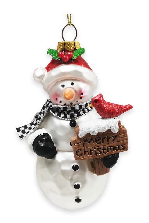 Frosty Neighborhood Cardinal Snowman Glass Ornament