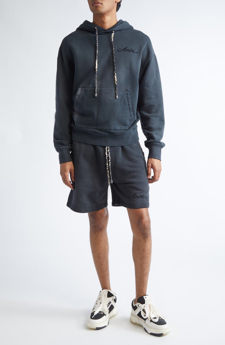 AMIRI Oversize Bleach Bandana Hoodie, Alternate, color, Black