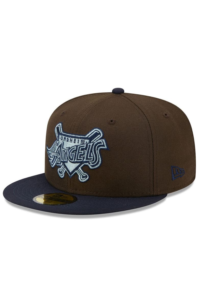 New Era Men's New Era Brown/Navy Los Angeles Angels Cooperstown Collection 40th Season Walnut 9FIFTY Fitted Hat, Alternate, color, 