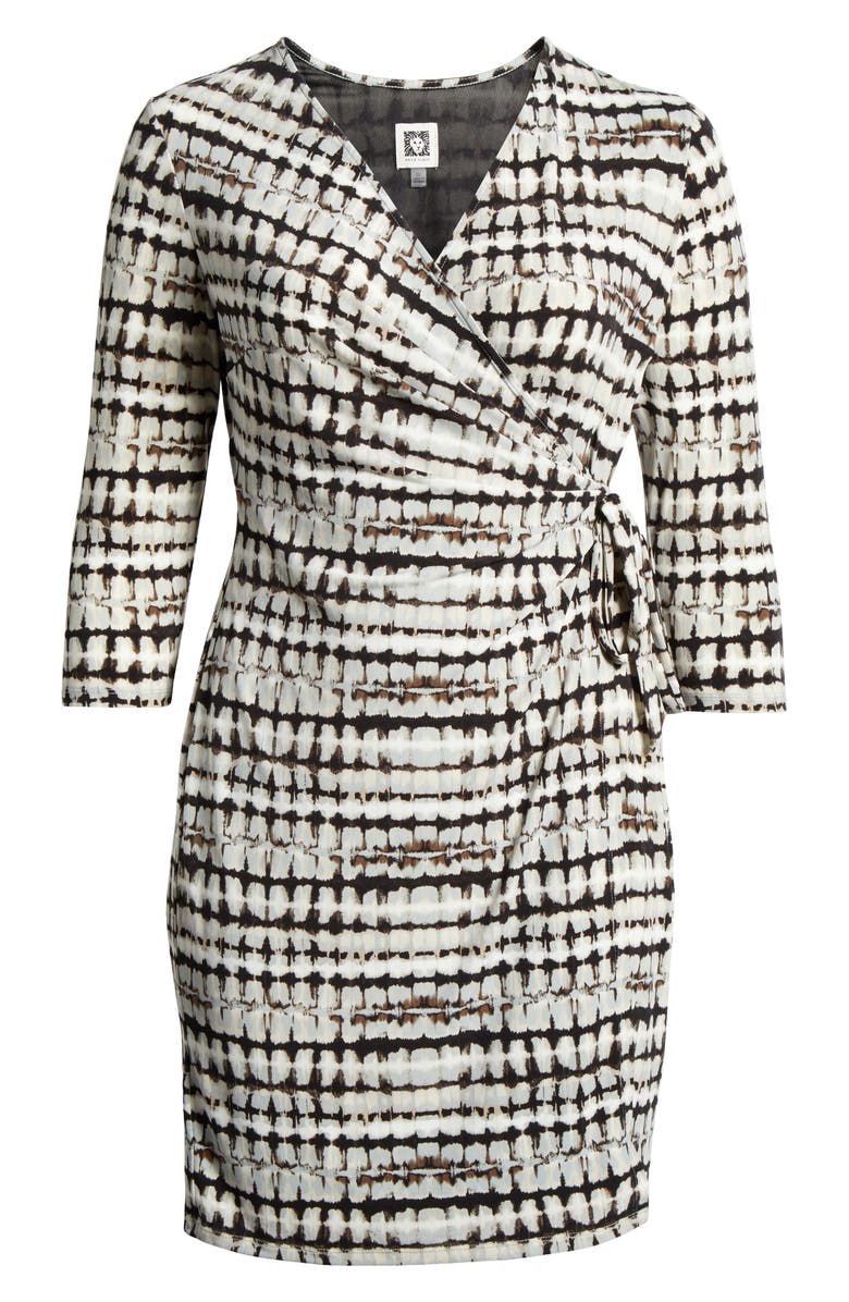 Anne Klein Abstract Print Long Sleeve Wrap Dress, Alternate, color, Anne Black Multi