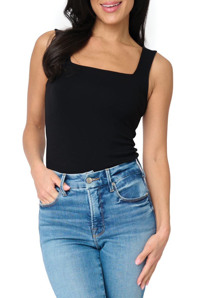 Square Neck Ponte Tank Bodysuit, Main, color, BLACK