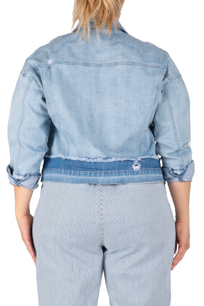 Yara Faux Shearling Collar Refurbished Denim Trucker Jacket, Alternate, color, BLEACH BLUE